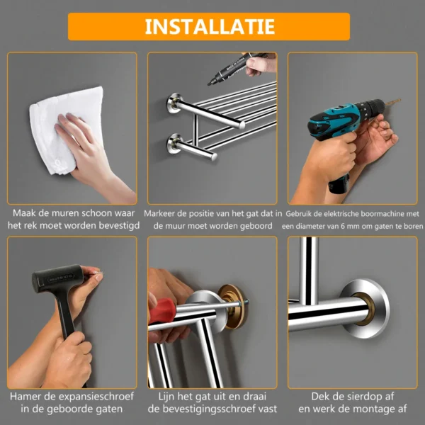 60 cm roestvrij staal handdoekrek badkamer handdoek bar wand gemonteerde handdoek houder organisator zilver 4