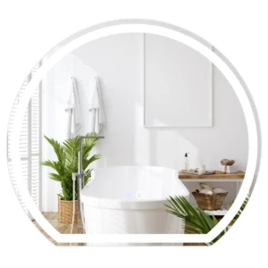 60 x 54 cm led badkamerspiegel ronde wandspiegel met 3 kleurendimbare verlichting aanraakschakelaar anticondens en geheugenfunctie 1