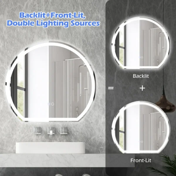 60 x 54 cm led badkamerspiegel ronde wandspiegel met 3 kleurendimbare verlichting aanraakschakelaar anticondens en geheugenfunctie 4