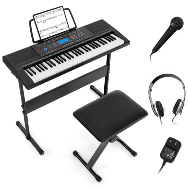 61 toetsen elektronisch keyboard standaard en kruk complete digitale pianoset 300 klankkleuren 300 ritmes 50 demo's lesmodus microfoon 1