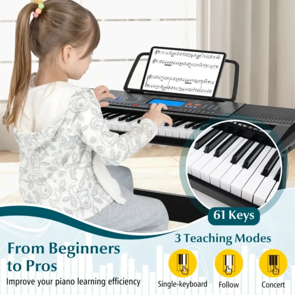 61 toetsen elektronisch keyboard standaard en kruk complete digitale pianoset 300 klankkleuren 300 ritmes 50 demo's lesmodus microfoon 4