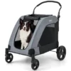 67 x 98 x 88 cm hondentrolley voor middelgrote en grote honden 4 vouwwielen met deur dakraam verstelbare handgreep grijs + zwart 3
