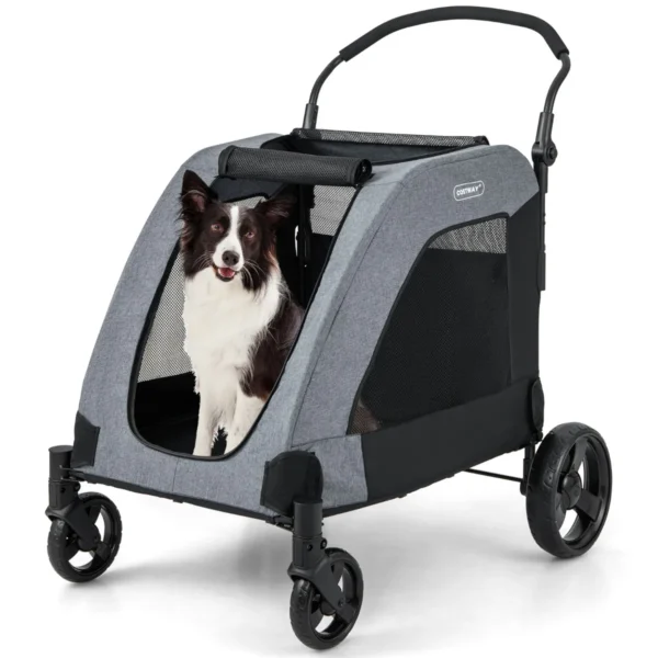 67 x 98 x 88 cm hondentrolley voor middelgrote en grote honden 4 vouwwielen met deur dakraam verstelbare handgreep grijs + zwart 3