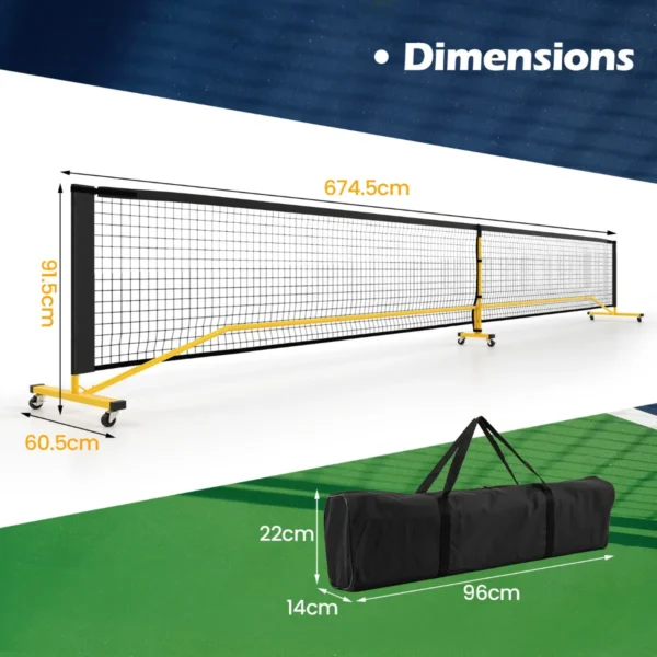 674,5 cm draagbaar pickleballnet sterk pe outdoor badmintonnet met 6 vergrendelbare wielen metalen frame draagtas voor binnen/buiten 2