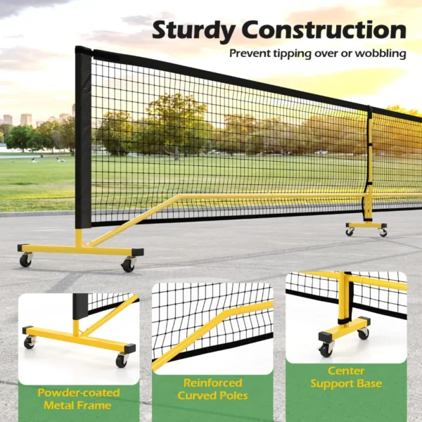 674,5 cm draagbaar pickleballnet sterk pe outdoor badmintonnet met 6 vergrendelbare wielen metalen frame draagtas voor binnen/buiten 5