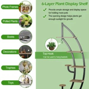 7 lagen hoge metalen plantenrek gebogen halve maan vorm ladder plantenrek moderne bloempot houder binnen metalen bloemenrek 1
