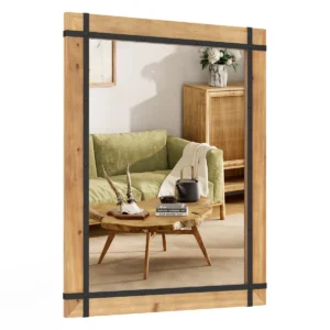 77 x 100 cm decoratieve wandspiegel om op te hangen interieur wandspiegel met dennenhouten lijst rustieke stijl natuurlijk 1