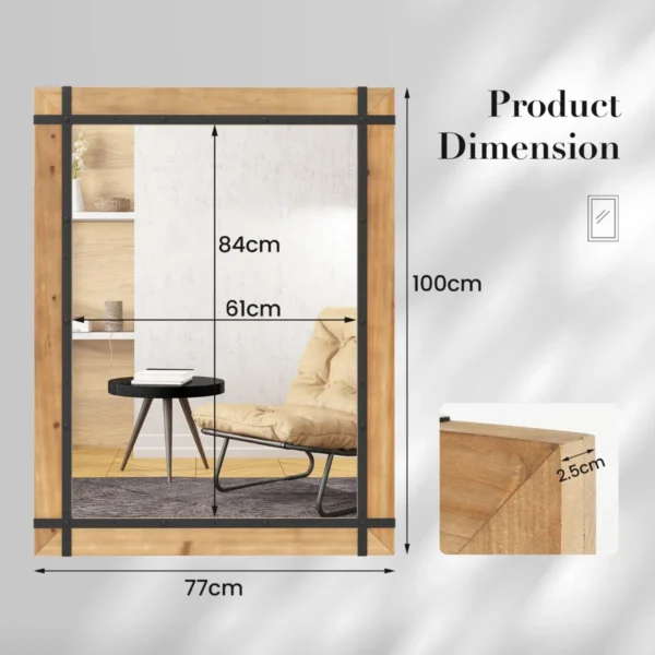 77 x 100 cm decoratieve wandspiegel om op te hangen interieur wandspiegel met dennenhouten lijst rustieke stijl natuurlijk 2