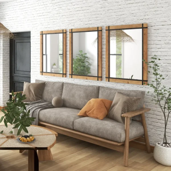 77 x 100 cm decoratieve wandspiegel om op te hangen interieur wandspiegel met dennenhouten lijst rustieke stijl natuurlijk 7
