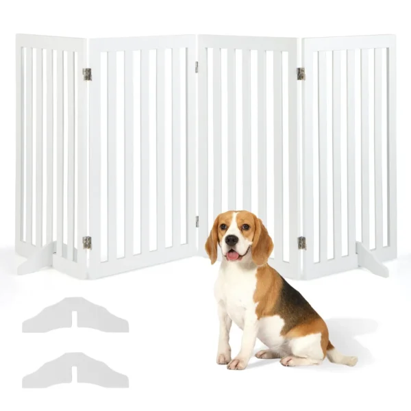 89 cm 4 panelen dierenhek zelfdragend houten veiligheidshek binnenhek voor kleine en middelgrote huisdieren wit 2