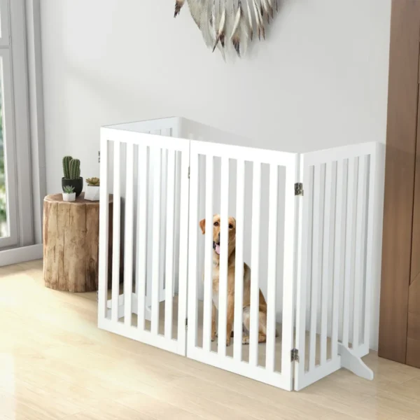 89 cm 4 panelen dierenhek zelfdragend houten veiligheidshek binnenhek voor kleine en middelgrote huisdieren wit 6