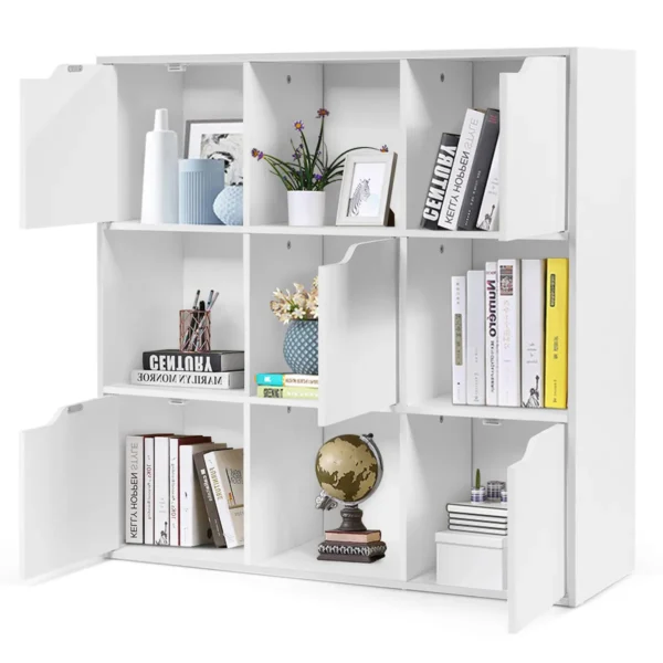9 compartimenten opberger opbergrek met deuren vrijstaande houten boekenkast wit 2