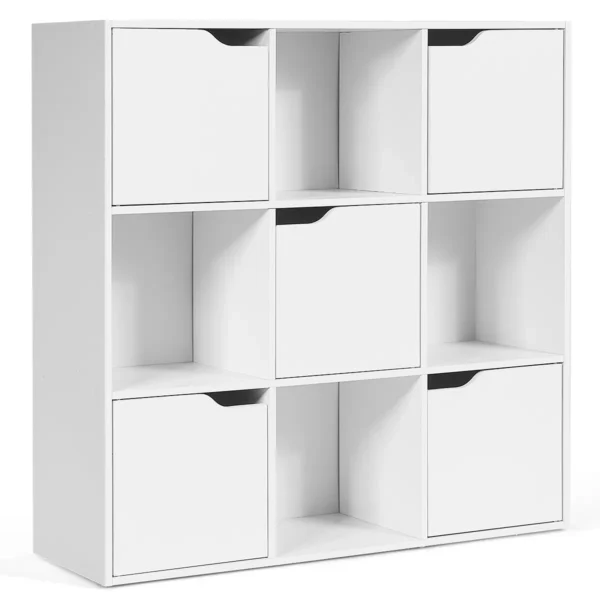 9 compartimenten opberger opbergrek met deuren vrijstaande houten boekenkast wit 4