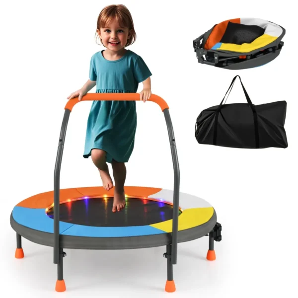 90 cm mini trampoline voor kinderen met verlichting opvouwbare trampoline voor binnen buiten met schuimrubberen handvat 1