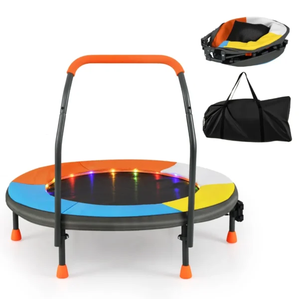 90 cm mini trampoline voor kinderen met verlichting opvouwbare trampoline voor binnen buiten met schuimrubberen handvat 2