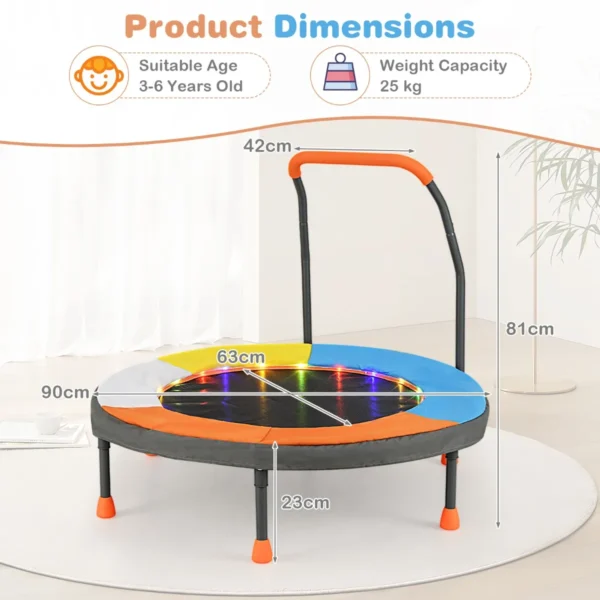 90 cm mini trampoline voor kinderen met verlichting opvouwbare trampoline voor binnen buiten met schuimrubberen handvat 3