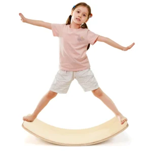 90 x 30 cm balansbord van hout wiebelplank tot 220 kg belastbaar curvy board voor kinderen en volwassenen beschermt vloeren 1