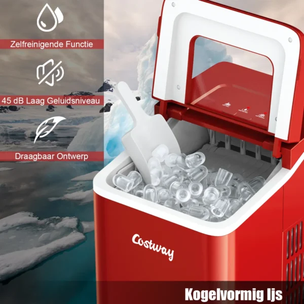 Aanrecht ijsblokjesmachine kogelijsblokjes klaar in 8 minuten maakt 12 kg ijs in 24 uur draagbare ijsmachine met zelfreinigende functie rood 7