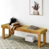 Acacia houten patio bank buiten eetkamer bank met latten zitting voor eetkamer/tuin zonder rugleuning boerderij bank (met voetensteun) 7