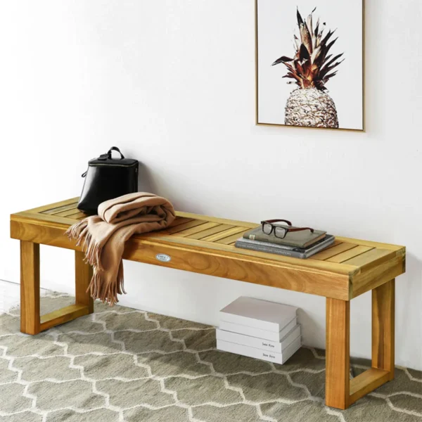 Acacia houten patio bank buiten eetkamer bank met latten zitting voor eetkamer/tuin zonder rugleuning boerderij bank (met voetensteun) 7