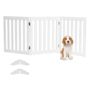 Afsluitrooster voor honden 60 cm hoog beschermrooster hout traphek hondenafsluitrooster flexibel deurbeschermingsrooster (3 panelen, wit) 1