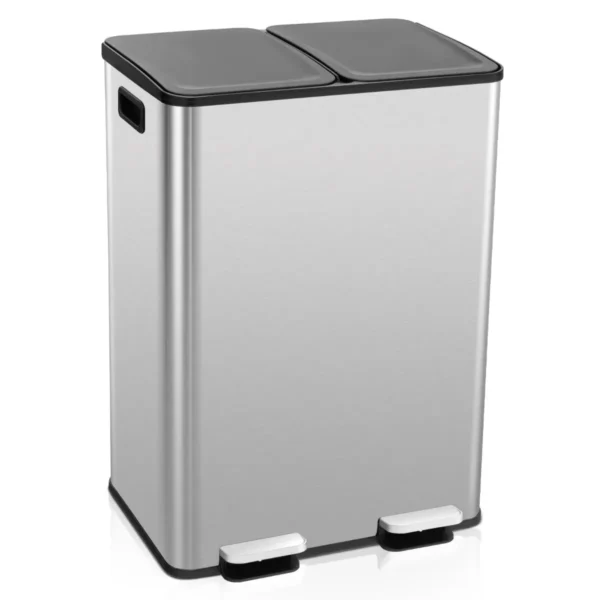 Afvalbak met twee compartimenten 2 x 30 l afvalbak met 2 geurverdrijvende compartimenten afvalbak van geborsteld roestvrij staal zilver 2