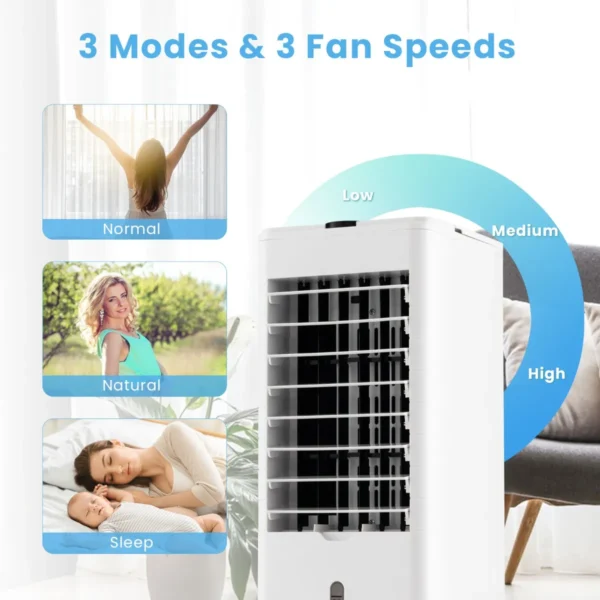 Airconditioning zonder afvoerslang 3 in 1 luchtkoeler ventilator en luchtbevochtiger mobiele airconditioner met 3 modi 12 uurs timer 4