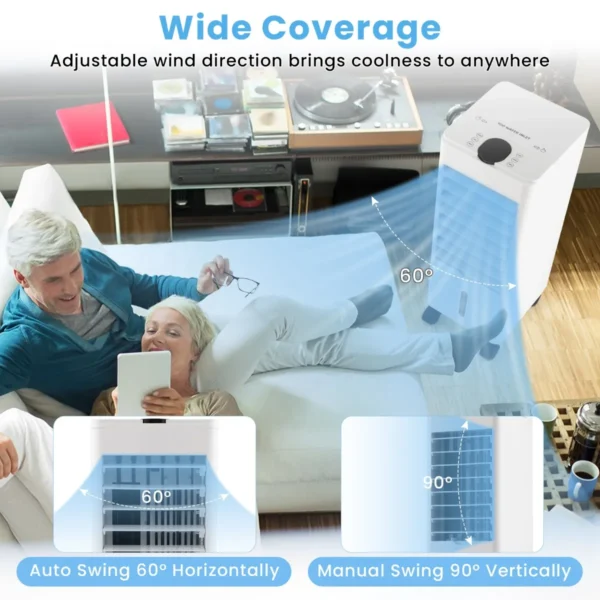Airconditioning zonder afvoerslang 3 in 1 luchtkoeler ventilator en luchtbevochtiger mobiele airconditioner met 3 modi 12 uurs timer 5