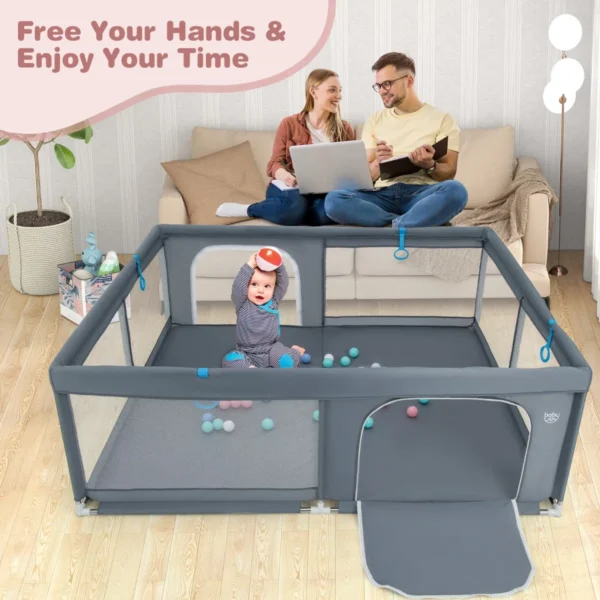 Babybox opvouwbaar box met 50 oceaanballen en 4 handgrepen kruiprooster met ademend mesh en deur box voor zuigelingen kinderen grijs 2