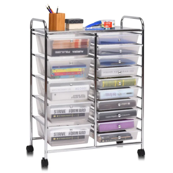 Badkamer trolley mobiele opslag trolley met 15 laden gekleurd/zwart 63 x 37 x 87 cm transparant 2
