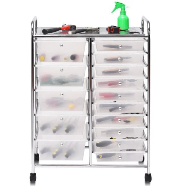 Badkamer trolley mobiele opslag trolley met 15 laden gekleurd/zwart 63 x 37 x 87 cm transparant 3