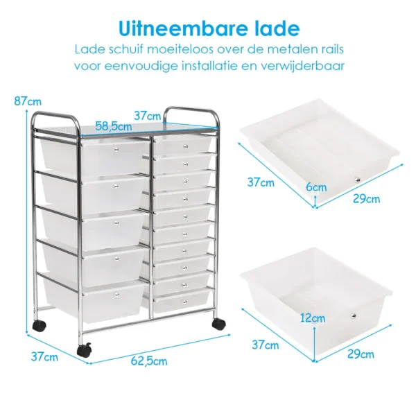 Badkamer trolley mobiele opslag trolley met 15 laden gekleurd/zwart 63 x 37 x 87 cm transparant 4
