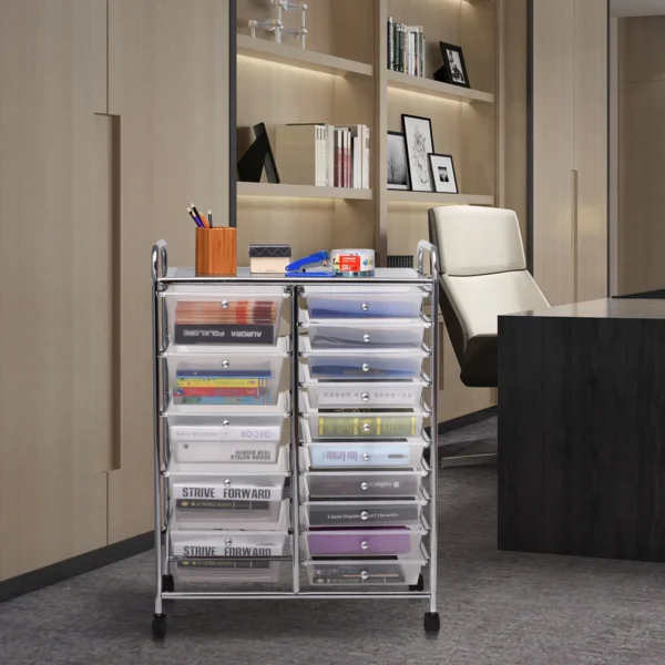 Badkamer trolley mobiele opslag trolley met 15 laden gekleurd/zwart 63 x 37 x 87 cm transparant 7
