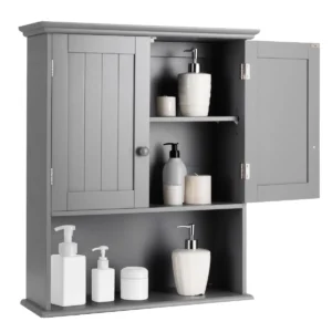 Badkamer wandkast houten hangend kast met deuren & planken multifunctioneel opberg kast voor badkamer keuken slaapkamer grijs 1
