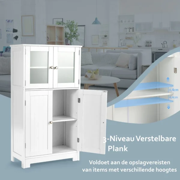 Badkamerkast 4 deurs vrijstaande opbergkast met glazen deuren wit 7