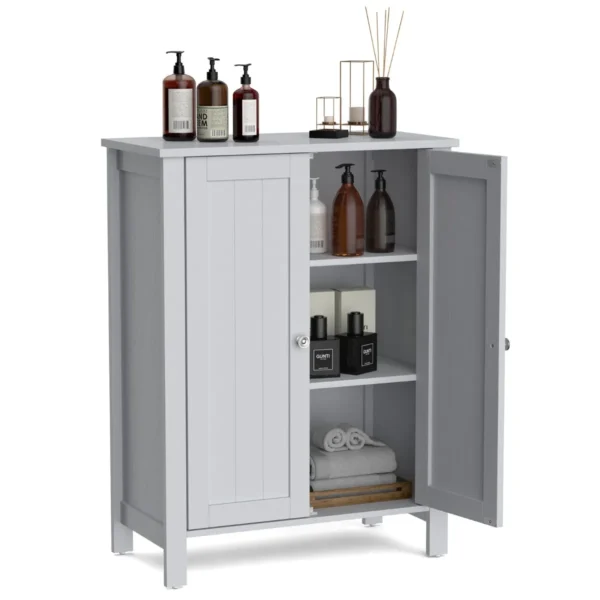 Badkamerkast bijzetkast dressoir met dubbele deur en verstelbare plank houten opbergkast keukenkast 60 x 30 x 80,5 cm grijs 1