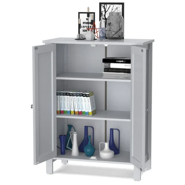 Badkamerkast bijzetkast dressoir met dubbele deur en verstelbare plank houten opbergkast keukenkast 60 x 30 x 80,5 cm grijs 4