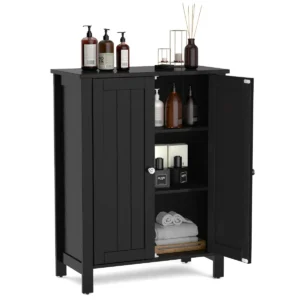 Badkamerkast bijzetkast dressoir met dubbele deur en verstelbare plank houten opbergkast keukenkast 60 x 30 x 80,5 cm zwart 1