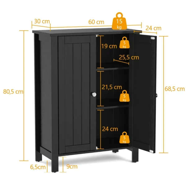 Badkamerkast bijzetkast dressoir met dubbele deur en verstelbare plank houten opbergkast keukenkast 60 x 30 x 80,5 cm zwart 3