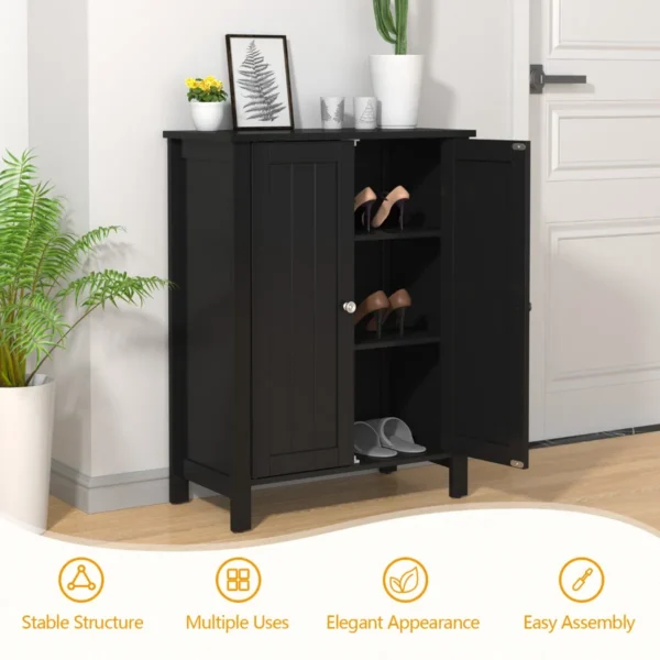 Badkamerkast bijzetkast dressoir met dubbele deur en verstelbare plank houten opbergkast keukenkast 60 x 30 x 80,5 cm zwart 6