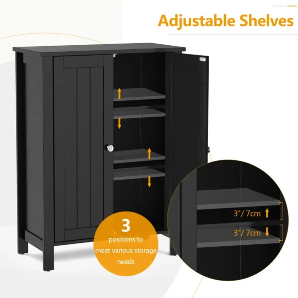 Badkamerkast bijzetkast dressoir met dubbele deur en verstelbare plank houten opbergkast keukenkast 60 x 30 x 80,5 cm zwart 7