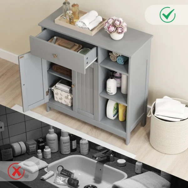 Badkamerkast onderkast voor de badkamer met lade deuren en verstelbare plank voor badkamer/woonkamer/slaapkamer/keuken grijs 5