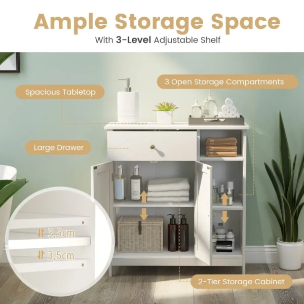 Badkamerkast onderkast voor de badkamer met lade deuren en verstelbare plank voor badkamer/woonkamer/slaapkamer /keuken wit 4