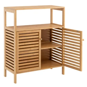 Badkamerkast vrijstaand bamboe planchet met open planchet vloerkast voor badkamer woonkamer keuken 64 x 27,5 x 80 cm natuur 1