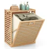 Badkamerrek met wasmand 68 l bamboe rek met plank en uitklapbare mand van stof wasverzamelaar voor badkamer bijkeuken natuur 1
