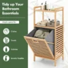 Badkamerrek met wasmand bamboe plank badkamerkast met 2 planken en uitklapbare mand van stof wasverzamelaar voor badkamer 6