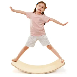 Balansbord 90 x 40cm met grijs vilt gebogen balansborden in natuurlijk hout 220kg belastbaar voor volwassenen en kinderen 1