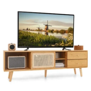 Bamboe tv meubel voor tv's tot 65 inch 2 in 1 tv kast & opbergkast lengte 140 cm klein kastje in natuurlijke stijl 1