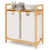 Bamboe wasmand met twee compartimenten 2 sectie wasserij sorter mand met afneembare glijdende zakken & bovenste plank wit 2