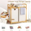 Bamboe wasmand met twee compartimenten 2 sectie wasserij sorter mand met afneembare glijdende zakken & bovenste plank wit 4